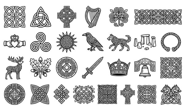 Traditional Celtic Symbols Irish Icons and Knotwork Vector Set