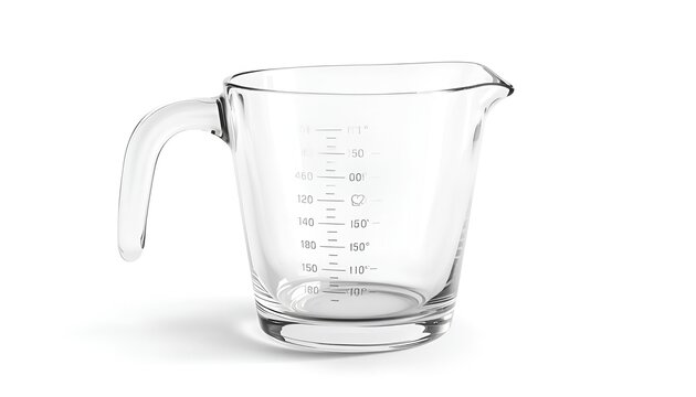 Transparent glass measuring cup isolated on a white background