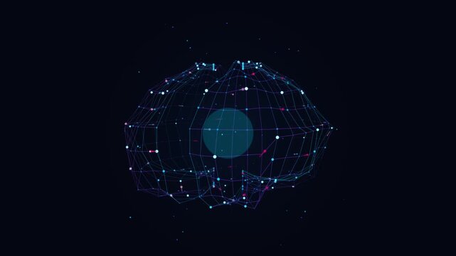 Abstract digital brain wireframe structure with glowing nodes
