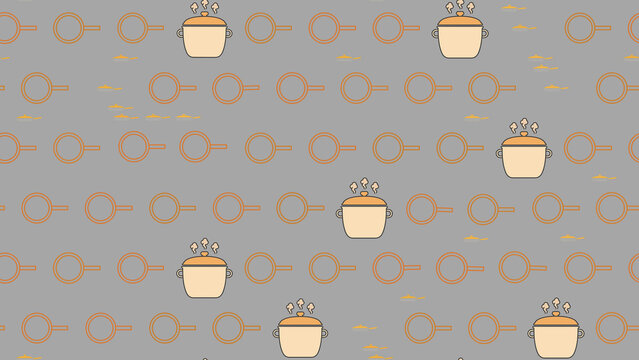 Seamless pattern of cooking pots and pans