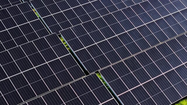 Aerial flight reveals photovoltaic arrays producing sustainable electric power