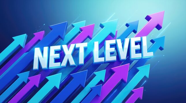 Bright upward arrows forming next level progress theme with futuristic design