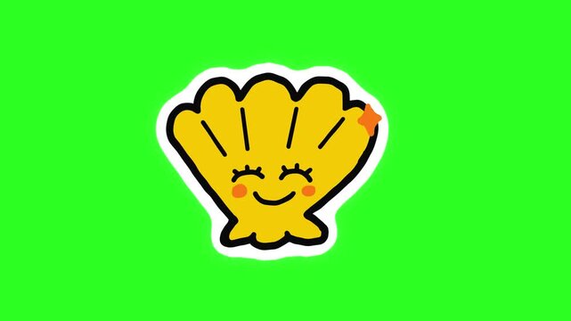 4K motion graphics animation of scallop shells sticker on chroma key green screen background.