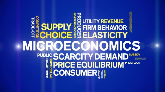 Microeconomics animated word cloud-text design animation tag kinetic typography seamless loop.