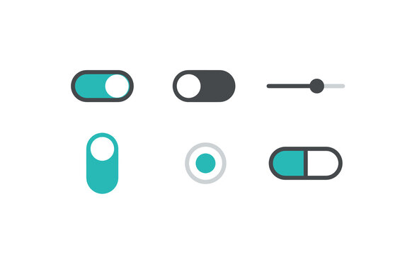 Toggle switch and slider input controls teal and grey UI icon set design