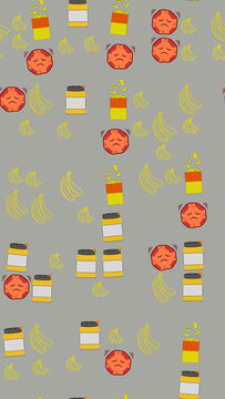 Cartoon food pattern with sad faces