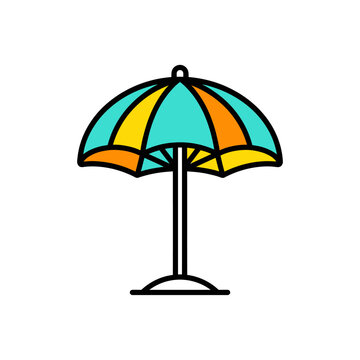 Striped beach umbrella parasol icon.