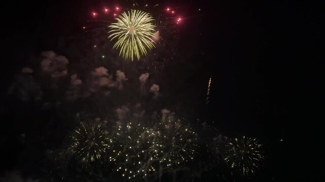 A breathtaking colorful firework exploding perfectly on black.