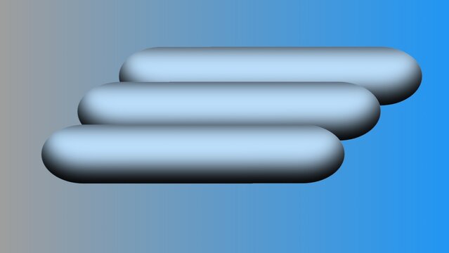 Abstract 3D object featuring pastel blue horizontal blunt cylinder or capsule shapes arranged in an aesthetically pleasing stack and tilt against a clean background, perfect for e