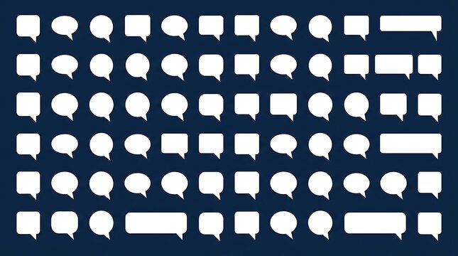 A diverse collection of empty speech bubbles and thought balloons presented against a deep dark blue backdrop ideal for communication and dialogue