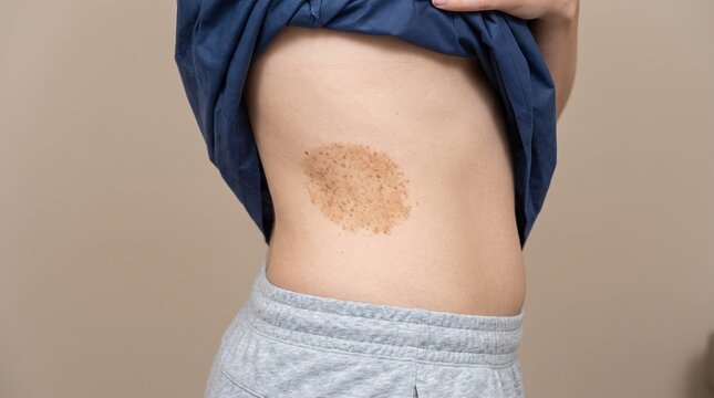 Large Pigmented Birthmark or Congenital Nevus on Side of Patient Torso