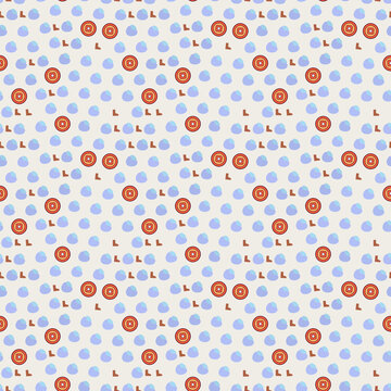 Repeating pattern of stylized coins and blue shapes