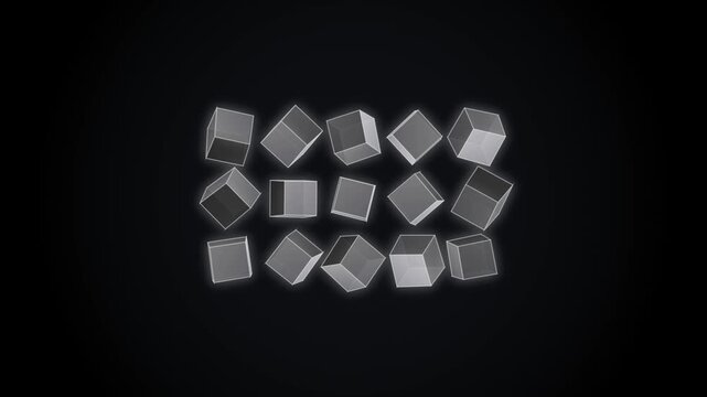 Clear ice cubes arranged in rows against a dark background with subtle ambient lighting