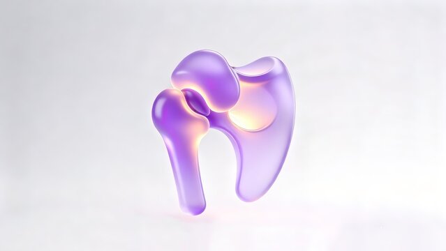 Glowing 3D Hip Joint Anatomy Icon in Lavender Glass on Light Background