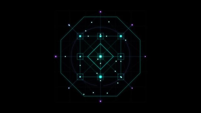 Abstract quantum processor lattice glowing in a seamless digital loop