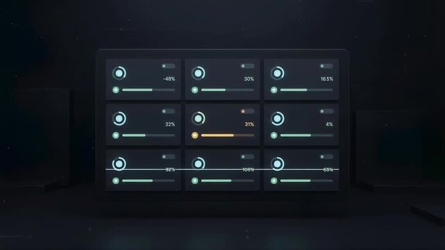 Grid based AI monitoring center tracks model health, latency, errors, and alerts across multiple systems in a clean seamless enterprise technology loop.