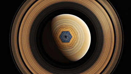 Saturn Seen From Above With Polar Hexagon and Concentric Rings © Viral Studios