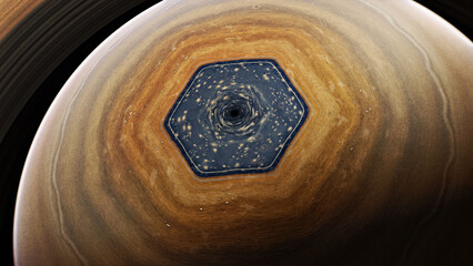 Saturn Polar Hexagon Storm and Swirling Vortex Close Up © Viral Studios