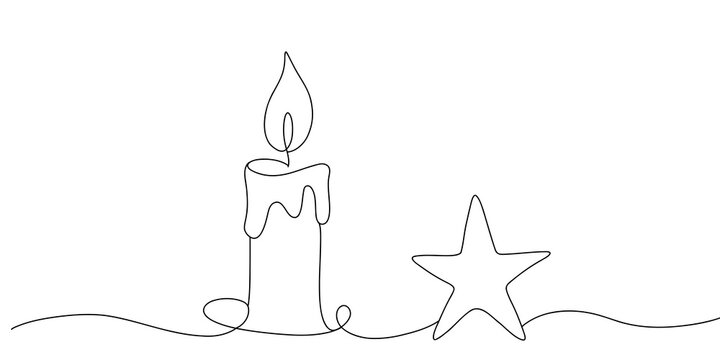 Minimalist burning candle and star line art holiday symbol