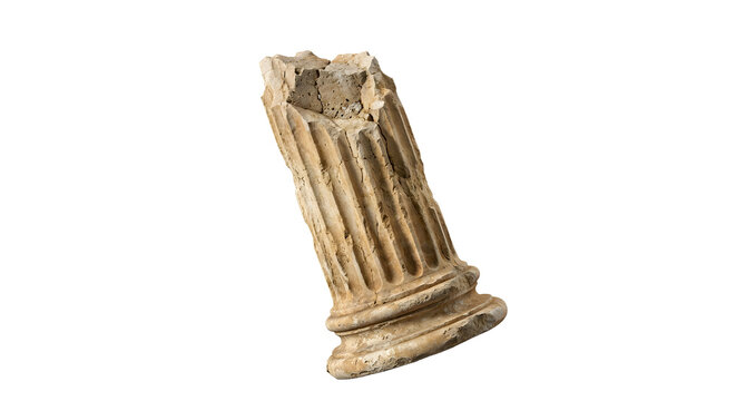 Ancient Greek broken column ruin monument stone element for architectural and history designs.