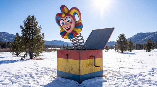Giant Jack in the Box in Snowy Winter Landscape