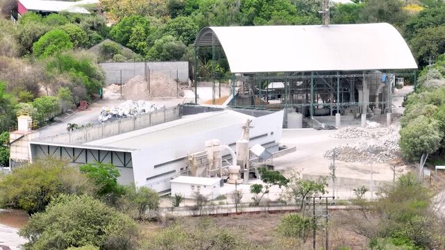 Tello Oil Field Petroleum Facilities in Huila, Colombia. Establishing Shot. Aerial View.