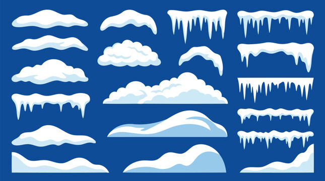 Set of snow caps and icicles for winter holiday design elements Vector