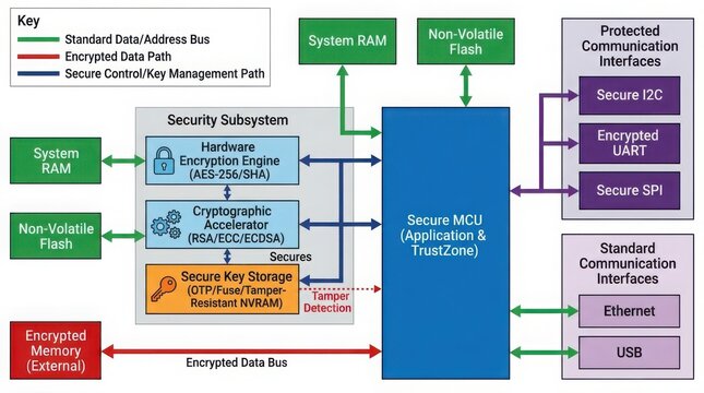 Close-up of electronic circuit diagram illustrating encryption architecture with detailed components and connections
