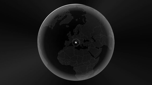 Global Search Interface Locating Italy on Digital Earth Globe