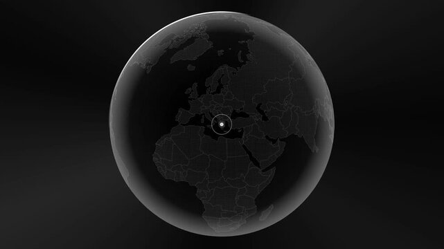 Greece Targeted on Dark Digital Globe Map Rotation Graphic