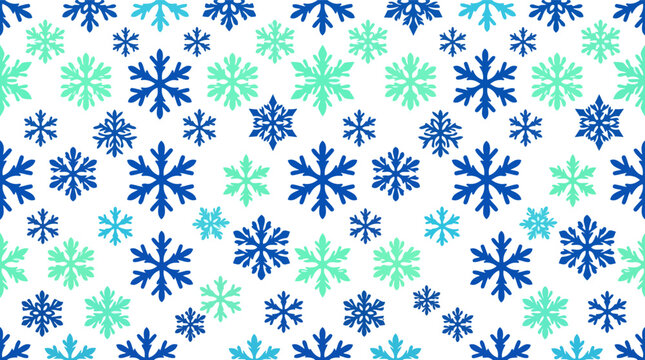 Seamless winter pattern with blue and teal snowflakes for holiday background Vector