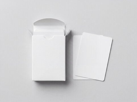 Blank white playing card deck and open tuck box mockup