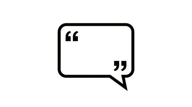 A simple black and white speech bubble icon featuring quotation marks inside for communication and messaging design concepts