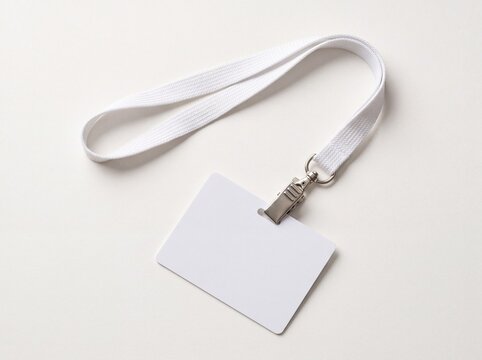 Blank white identity card with neck lanyard strap