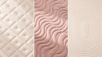 Fototapeta premium Three panels of quilted fabric textures in soft pink and cream colors