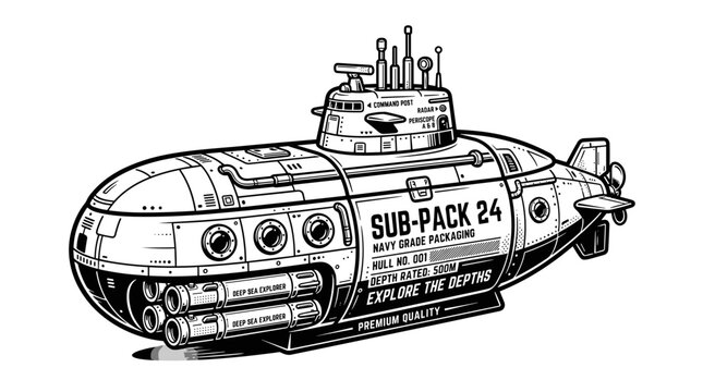 Vintage Submarine Illustration.