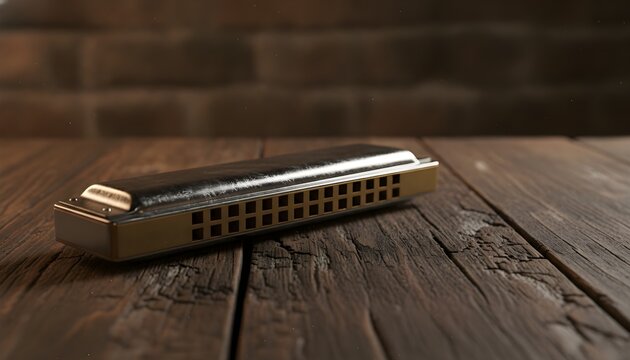 Harmonica on Weathered Wooden Table Blues Mood