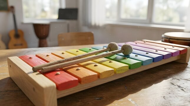 Xylophone Mallets on Colorful Wooden Bars for Kids Music Class