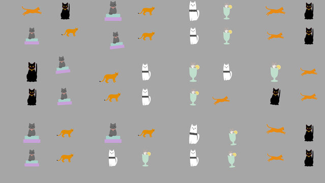 Stylized cats and drinks pattern