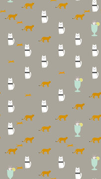 Stylized cats pattern on grey background