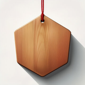 Blank wooden ema votive plaque with a red string - Japanese shrine item isolated on white