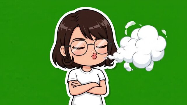 Anime Girl Sighing Angrily. 4K Video