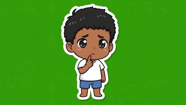 Cartoon Boy Thinking Sadly. 4K Video