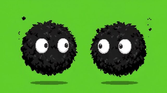 Black Fluffy Monsters Bouncing. 4K Video