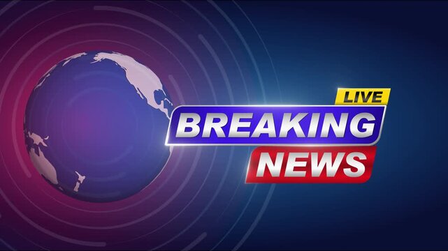 Dynamic Breaking News Globe Broadcast Overlay for Television. Professional MOV alpha transparent breaking news broadcast animation featuring a rotating global globe, live headline elements, and dynami