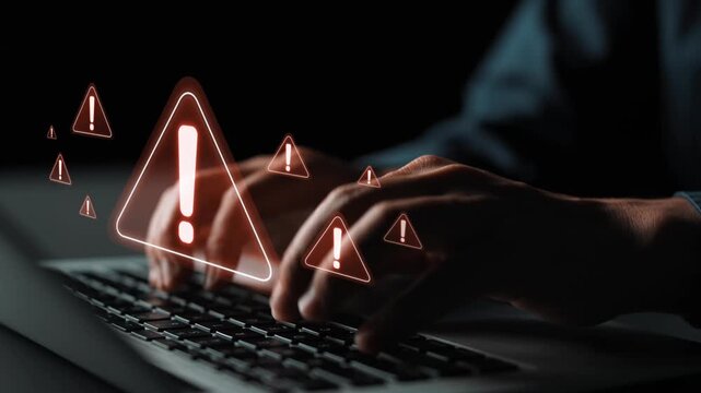 Cybersecurity alert warning showing red cyber for data breach, network threat, and cyber security system vulnerability with emphasis on security risk, caution, digital protection Marrow