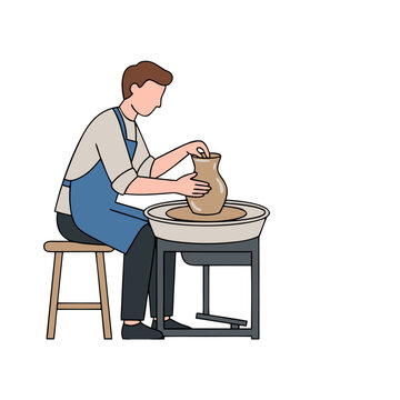 Male Artisan Shaping Ceramic Vase on Pottery Wheel