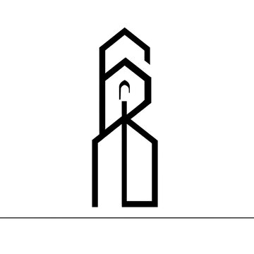A sleek, architectural black and white line art vector logo representing a modern skyscraper building or a stylized letter structure. Perfect for real estate agencies, property development
