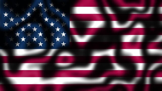 American flag with a fluid, wavy texture and a dark, shadowed background