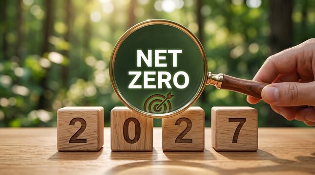 Net zero 2027 sustainability goal concept with environmental commitment